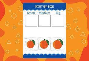 Sort Images By Size With Fruits. Educational Worksheet For Kids vector