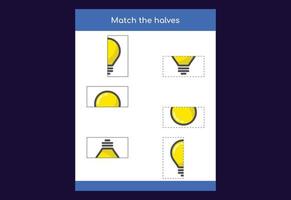 Matching game. Match halves of objects. Educational game for children, printable worksheet vector