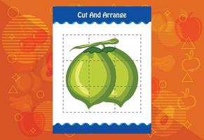 Cut and arrange with a fruit worksheet for kids. Educational game for children vector