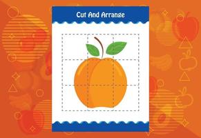 Cut and arrange with a fruit worksheet for kids. Educational game for children vector