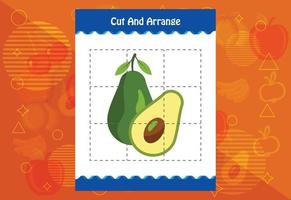 Cut and arrange with a fruit worksheet for kids. Educational game for children vector