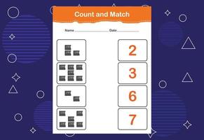 Count and Match worksheet for kids. Count and match with the correct number. Matching education game vector