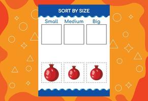 Sort Images By Size With Fruits. Educational Worksheet For Kids vector