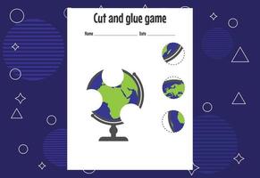 Cut and glue game for kids with fruits. Cutting practice for preschoolers. Education page vector