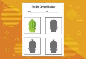 Find the correct shadow. Education developing worksheet. Matching game for kids. vector