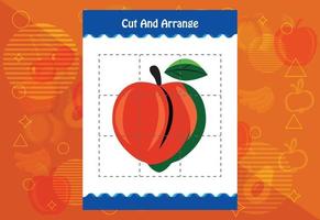 Cut and arrange with a fruit worksheet for kids. Educational game for children vector