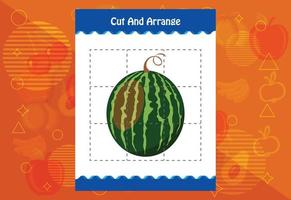 Cut and arrange with a fruit worksheet for kids. Educational game for children vector