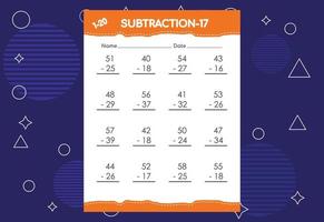 Subtraction worksheet for kids. Educational math activities worksheet for children vector