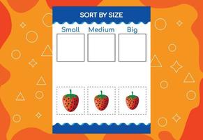 Sort Images By Size With Fruits. Educational Worksheet For Kids vector