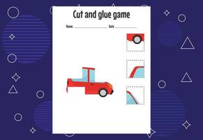 Cut and glue game for kids with fruits. Cutting practice for preschoolers. Education page vector