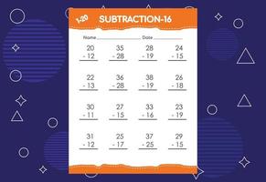 Subtraction worksheet for kids. Educational math activities worksheet for children vector