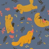 Seamless pattern with cute platypuses. Vector graphics.