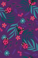 Seamless pattern with ladybirds and leaves. Vector graphics.