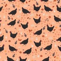 Pattern with pockmarked hens on a beige background. vector