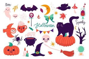 Set of cute Halloween elements isolated on white background. Vector graphics.