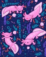 Seamless pattern with axolotl. Vector graphics