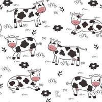 Seamless pattern with cows on a white background. Vector graphics.