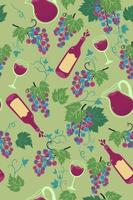 Seamless pattern with bunches of grapes and wine. Vector graphics.