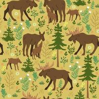 Seamless pattern with forest moose. Vector graphics.