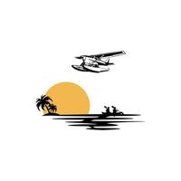logotipo de puesta de sol tropical. ilustración tipográfica de vacaciones de verano de vector