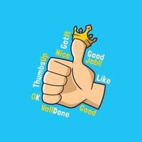 vector illustration of thumbs up sign wearing crown