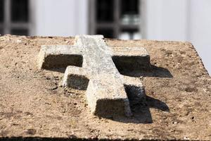 Orthodox stone cross photo