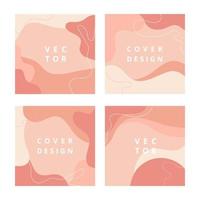 Simple set of abstract square backgrounds with wave shapes in pastel colors. Modern design template with space for text. Minimal stylish cover for branding design. Vector illustration