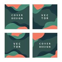 Set of square abstract banner layout template with organic wave shapes. Modern design background in green color. Minimal stylish cover for branding design. Vector illustration