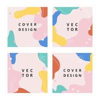 Set of square template with abstract wave shapes in memphis style. Minimal fluid background in bright colors for branding design. Vector illustration