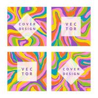 Fashion set of abstract square banner with striped texture. Modern design template with psychedelic background. Retro cover for branding design. Vector illustration