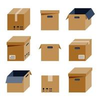 cajas cuadradas de cartón colocadas desde diferentes puntos de vista. diseño plano. ilustración vectorial vector