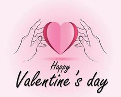 Valentine background with greeting message, layout of two hands holding paper cut pink heart shape, valentines day illustration vector, love concept and giving love vector