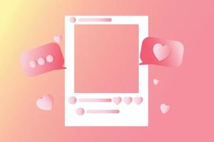 Social media photo frame, with love button And sending messages for love, frame for valentines day, vector illustration