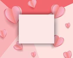 feliz día de san valentín, fondo de corte de papel en forma de corazón rosa con ilustración de marco cuadrado en blanco para agregar texto día de san valentín día de la madre o día del amor vector de tarjeta de felicitación