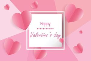 Valentine's day concept background. Vector illustration. sweet red and pink paper cut hearts with white square frame. Cute love sale banner or greeting card