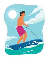 Man Playing Electric Surfboard in the Sea on Summer Season. vector