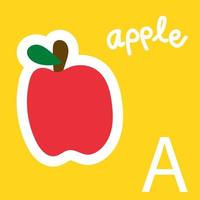 ilustración del alfabeto, una letra a blanca y una manzana roja. estilo de vector de dibujos animados para su diseño.
