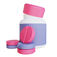 3D-Darstellung von Pillen und Medikamentenflaschen, die für medizinische Zwecke geeignet sind png