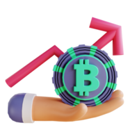 3d illustration bitcoin rate up and hand 3 adapté à la crypto-monnaie png