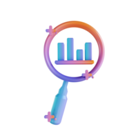 3D illustration colorful magnifying glass and graph png