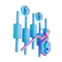 illustrazione 3d grafico a candela in aumento di denaro colorato png