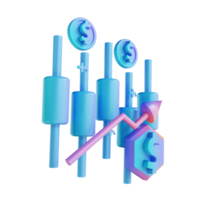 Gráfico de velas ascendentes de dinero colorido de ilustración 3d png