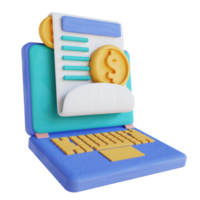 laptops de ilustração 3D e relatórios financeiros png