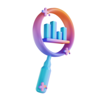 3D illustration colorful magnifying glass and graph png