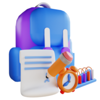 3D illustration backpack abacus and note for education png