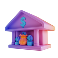 Banco colorido de ilustração 3D e pilha de sacos de dinheiro png