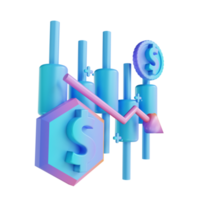 Illustration 3d graphique en chandelier coloré vers le bas de l'argent png