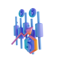 gráfico de velas crescentes de dinheiro colorido de ilustração 3d png