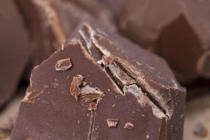broken into several parts pieces of chocolate from cocoa photo