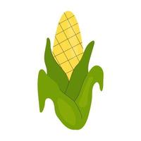 Simple single cute corncob. Healthy food, vitamins, vegetables. Illustration in flat style vector